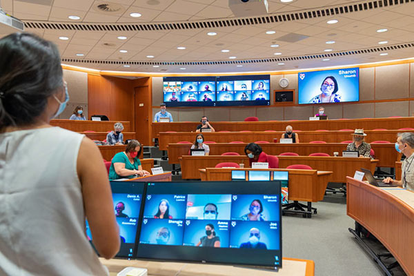 Harvard Business School remote learning video displays